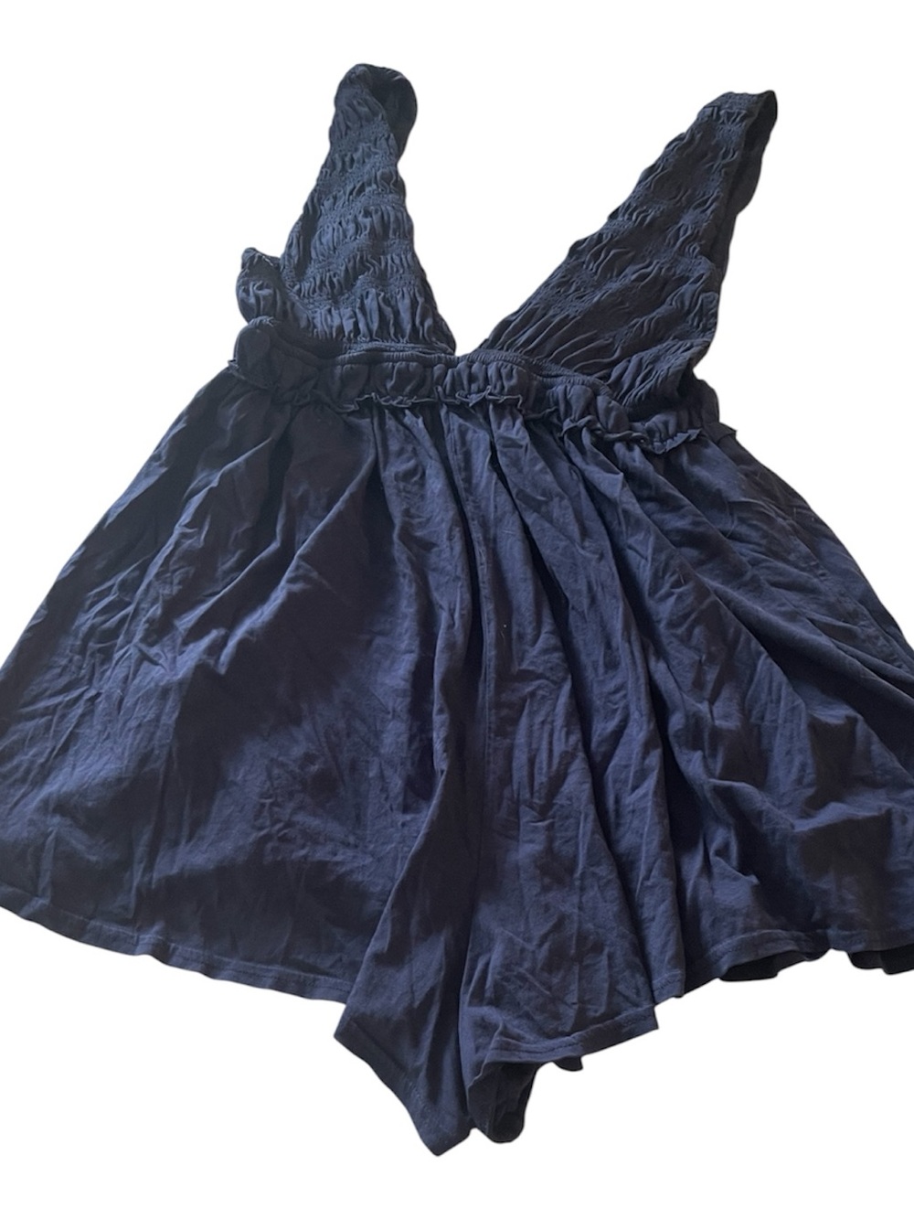 Anthropologie Navy Blue Smocked Strap romper